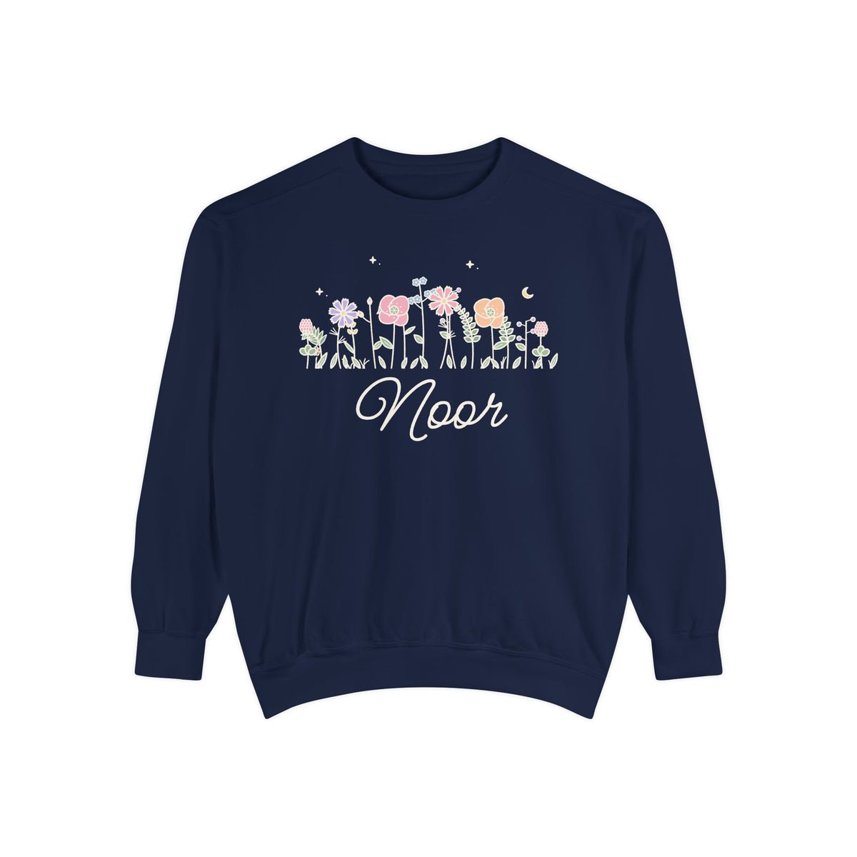 Noor Meadow Flowers Premium Sweatshirt in True Navy – AdabStars