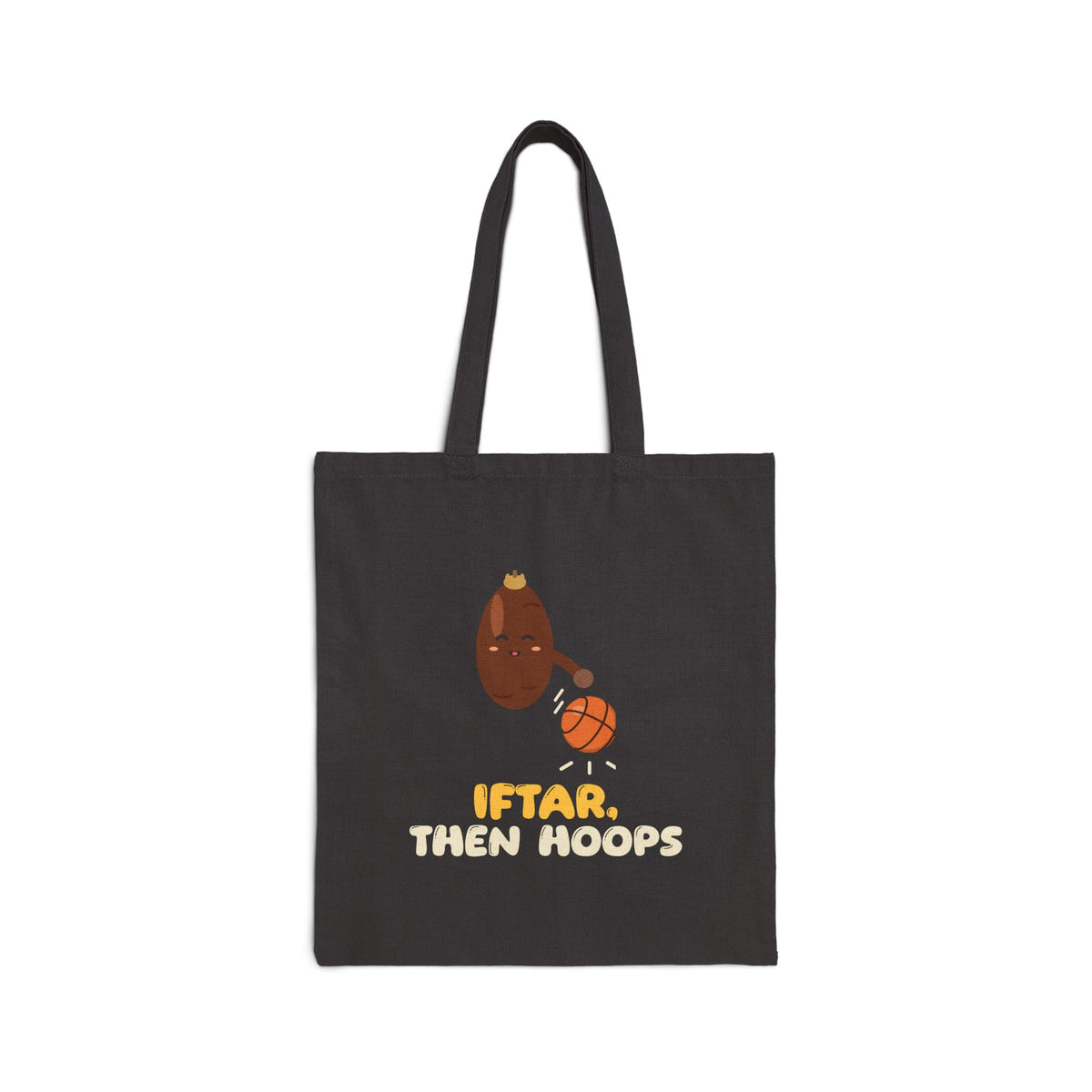 Iftar Then Hoops Canvas Tote Bag in Black, one-sided print – AdabStars
