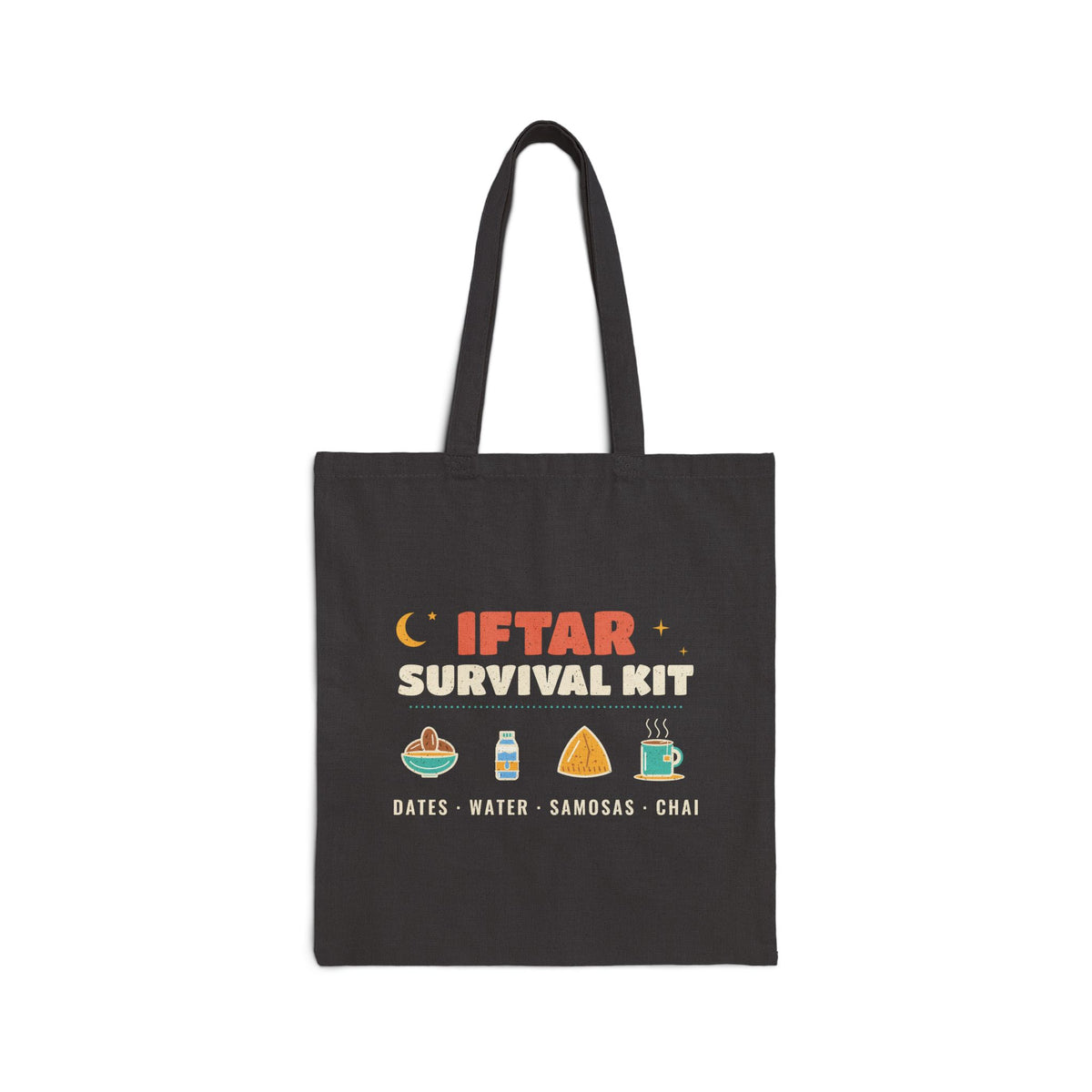 Iftar Survival Kit Canvas Tote Bag in Black, one-sided print – AdabStars