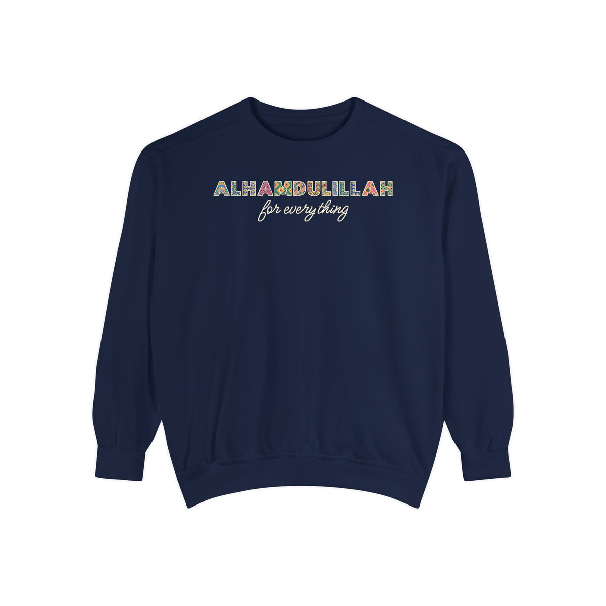 Alhamdulillah Patterned Letters Islamic Premium Sweatshirt in True Navy – AdabStars