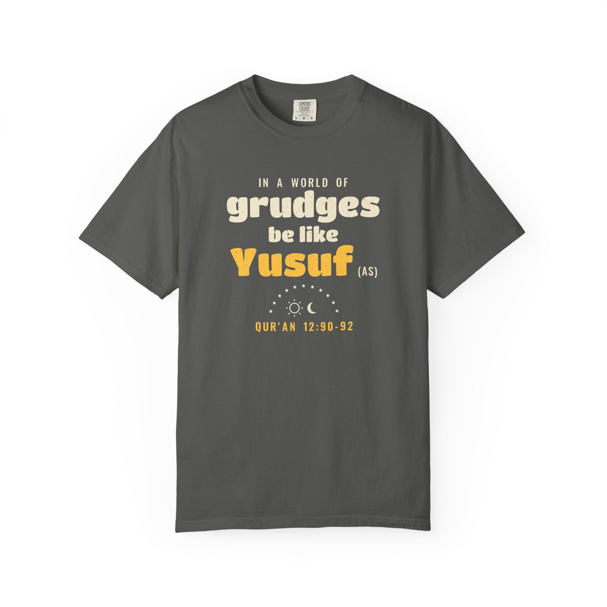 Be Like Yusuf (AS) Heavyweight Tee, Front Print | Prophet Yusuf (Joseph) Forgiveness Story | AdabStars