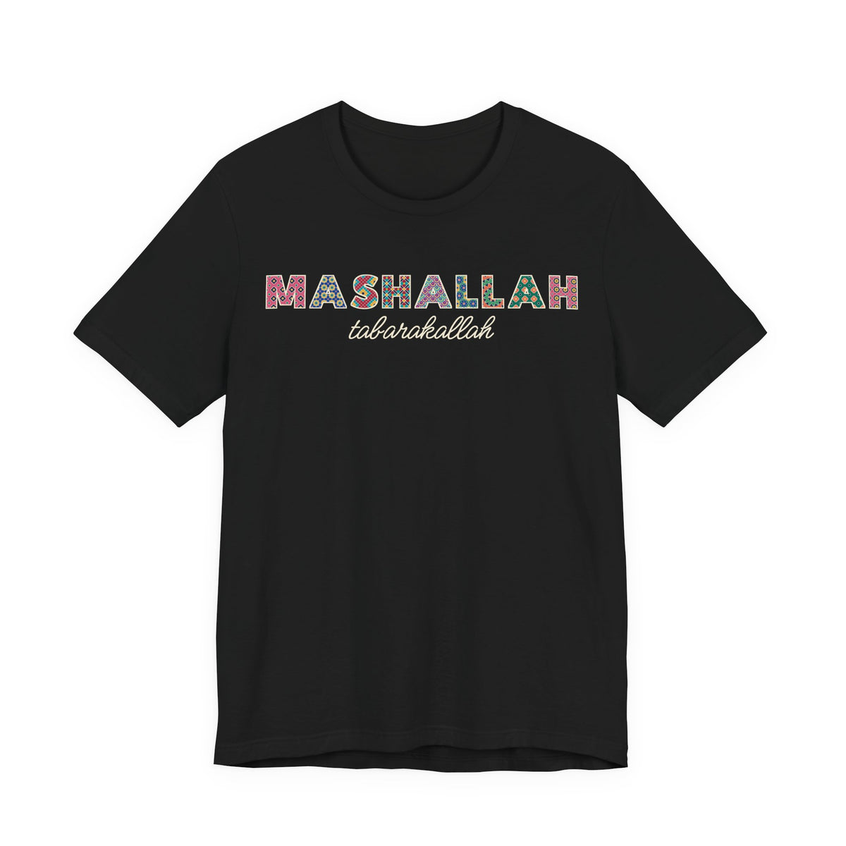 Mashallah Patterned Letters Islamic Unisex T-Shirt in Black – AdabStars