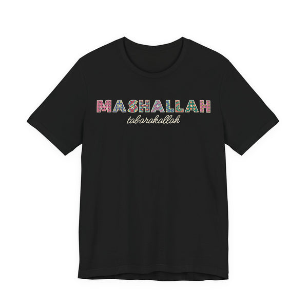 Mashallah Patterned Letters Islamic Unisex T-Shirt in Black – AdabStars