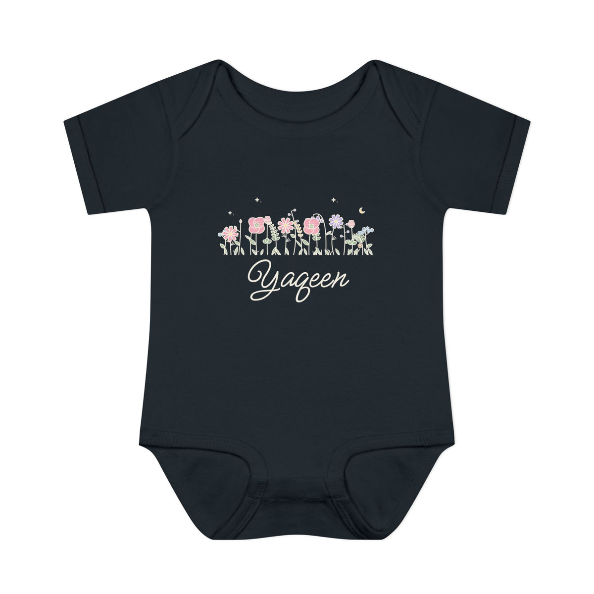 Yaqeen Meadow Flowers Baby Bodysuit in Black – AdabStars