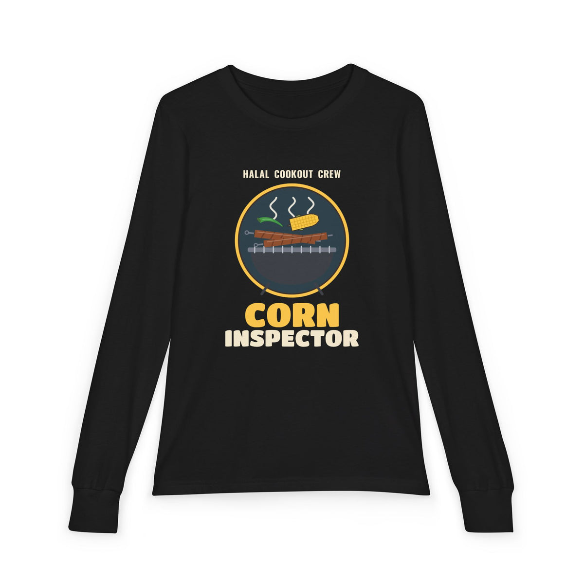 Corn Inspector Halal Cookout Kids Long Sleeve Shirt in Black – AdabStars
