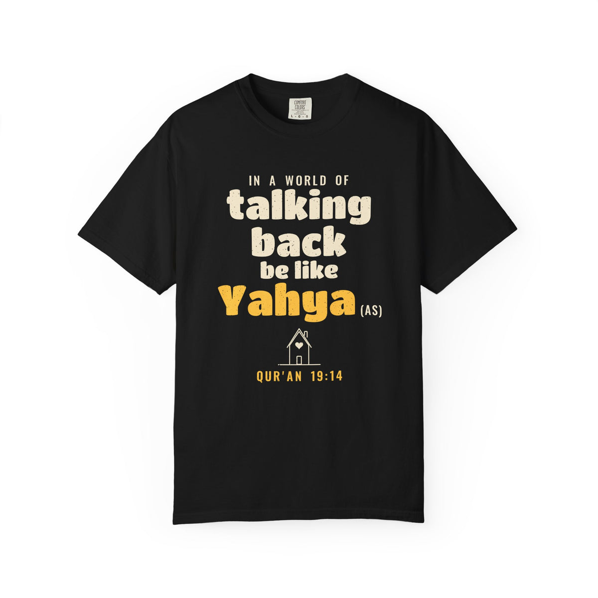 Be Like Yahya (AS) Heavyweight Tee | Prophet Yahya (John) Respect for Parents Story, Qur'an 19:12-14 on the Back | AdabStars