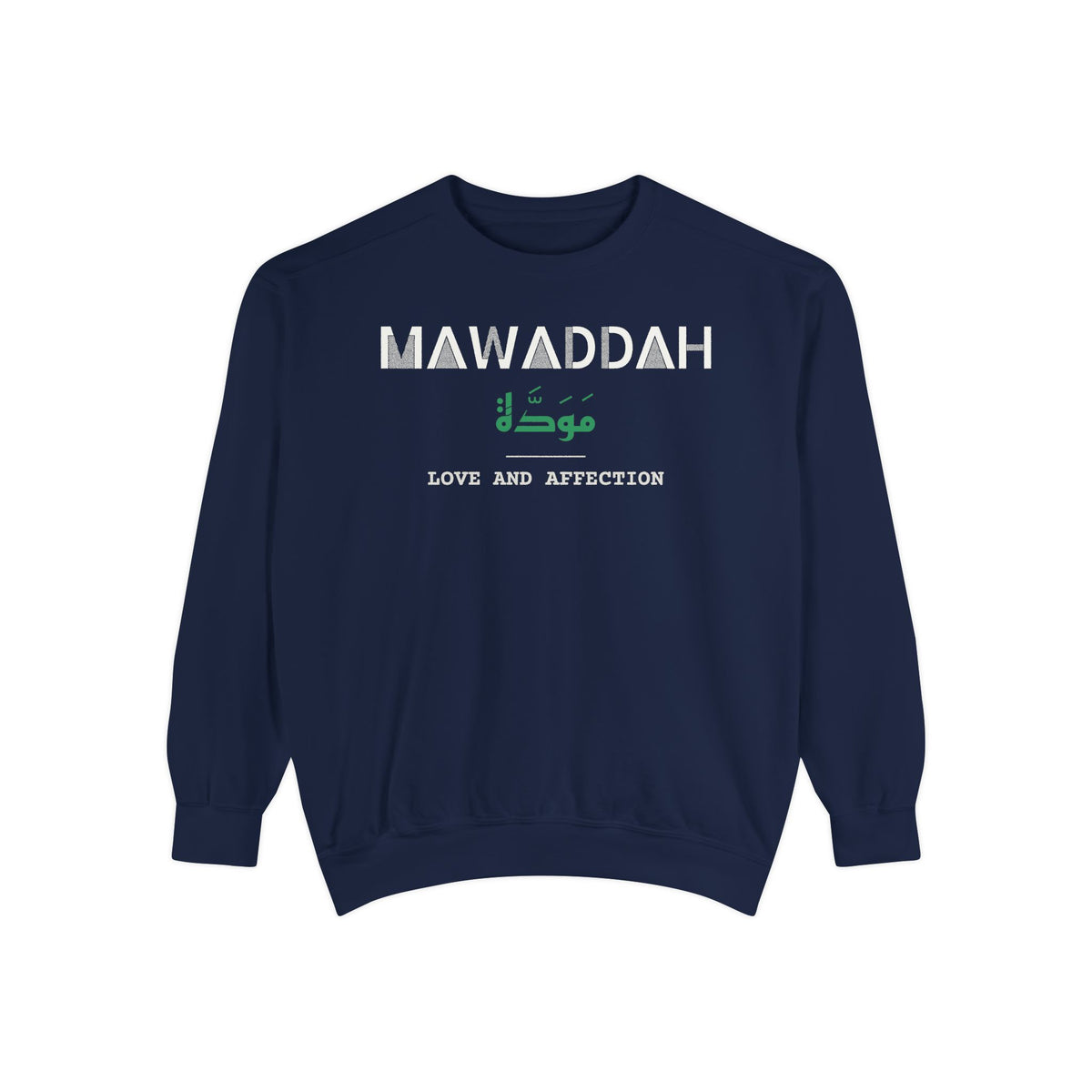 Mawaddah Dual Language with English Meaning Islamic Premium Sweatshirt in True Navy – AdabStars