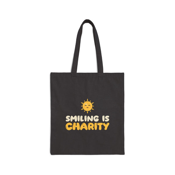 Smiling Is Charity Canvas Tote Bag in Black, one-sided print – AdabStars