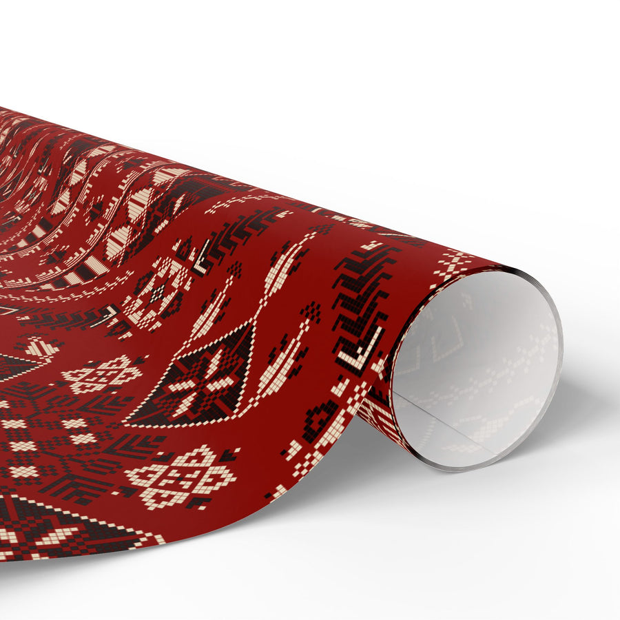 Red Tatreez Palestinian Style Gift Wrapping Paper – Traditional Embroidery Pattern for Eid, Ramadan & Special Occasions