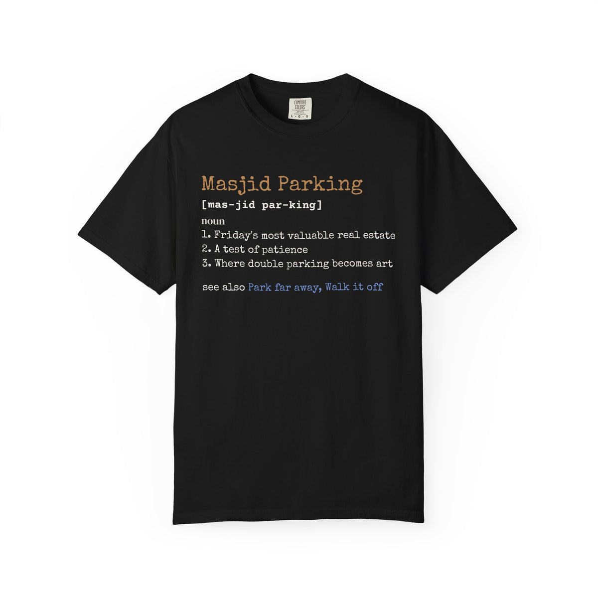 Masjid Parking Definition Ramadan Heavyweight Tee | Muslim Definition Funny Friday Double Parked | AdabStars Islamic Apparel