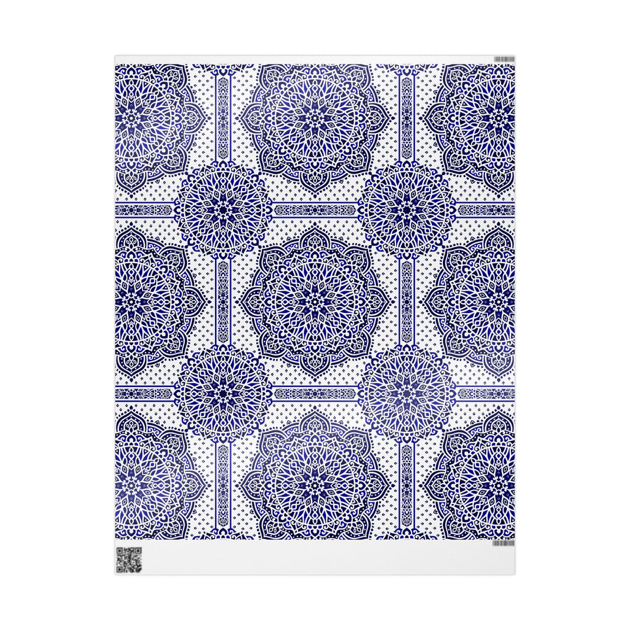 Islamic Mandala Gift Wrapping Paper – Elegant Blue & White Arabesque Design for Eid, Ramadan & Special Occasions