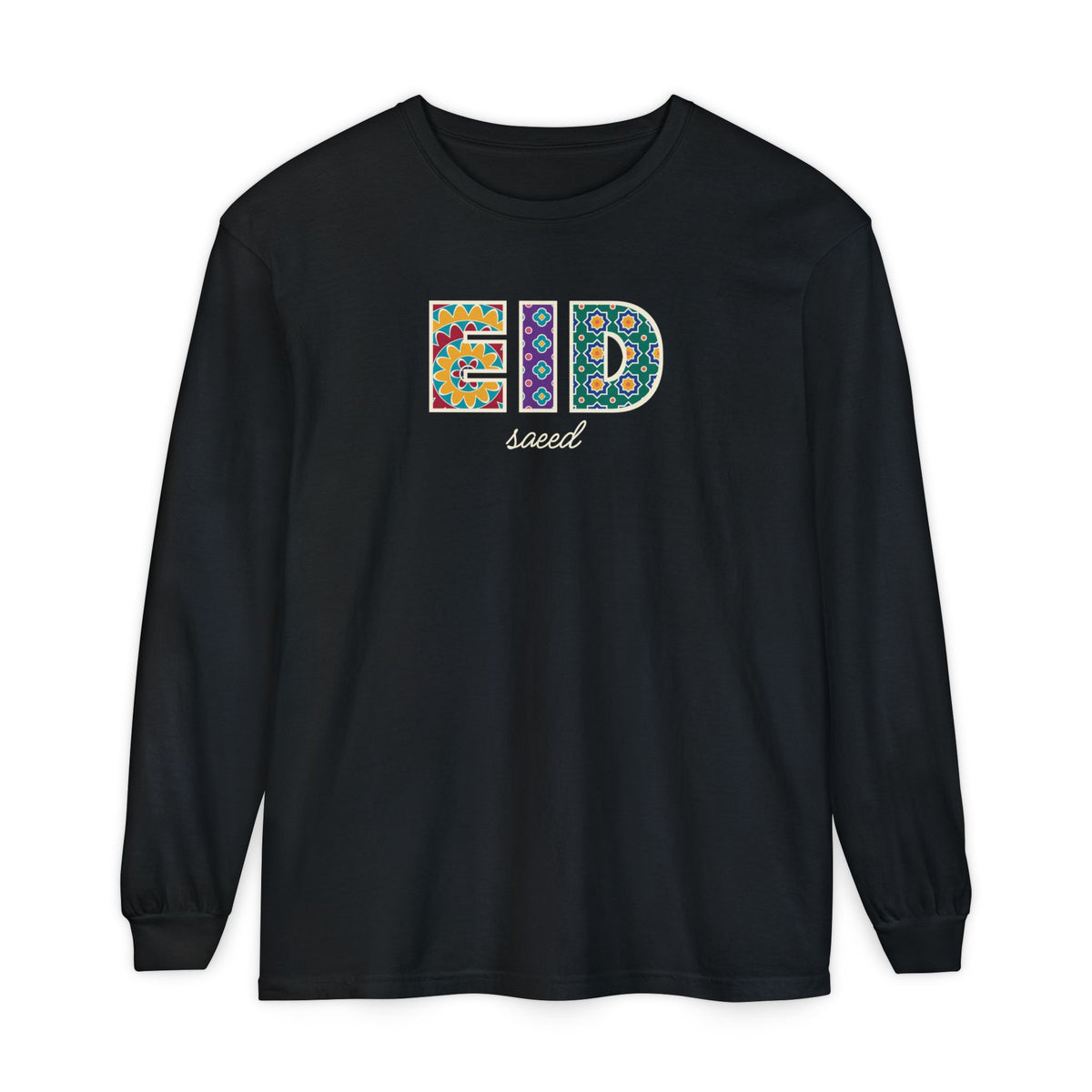 Eid Saeed Patterned Letters Heavyweight Long Sleeve Shirt in Black – AdabStars