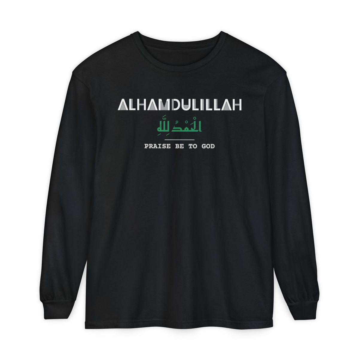 Alhamdulillah Dual Language with English Meaning Islamic Heavyweight Long Sleeve Shirt in Black – AdabStars