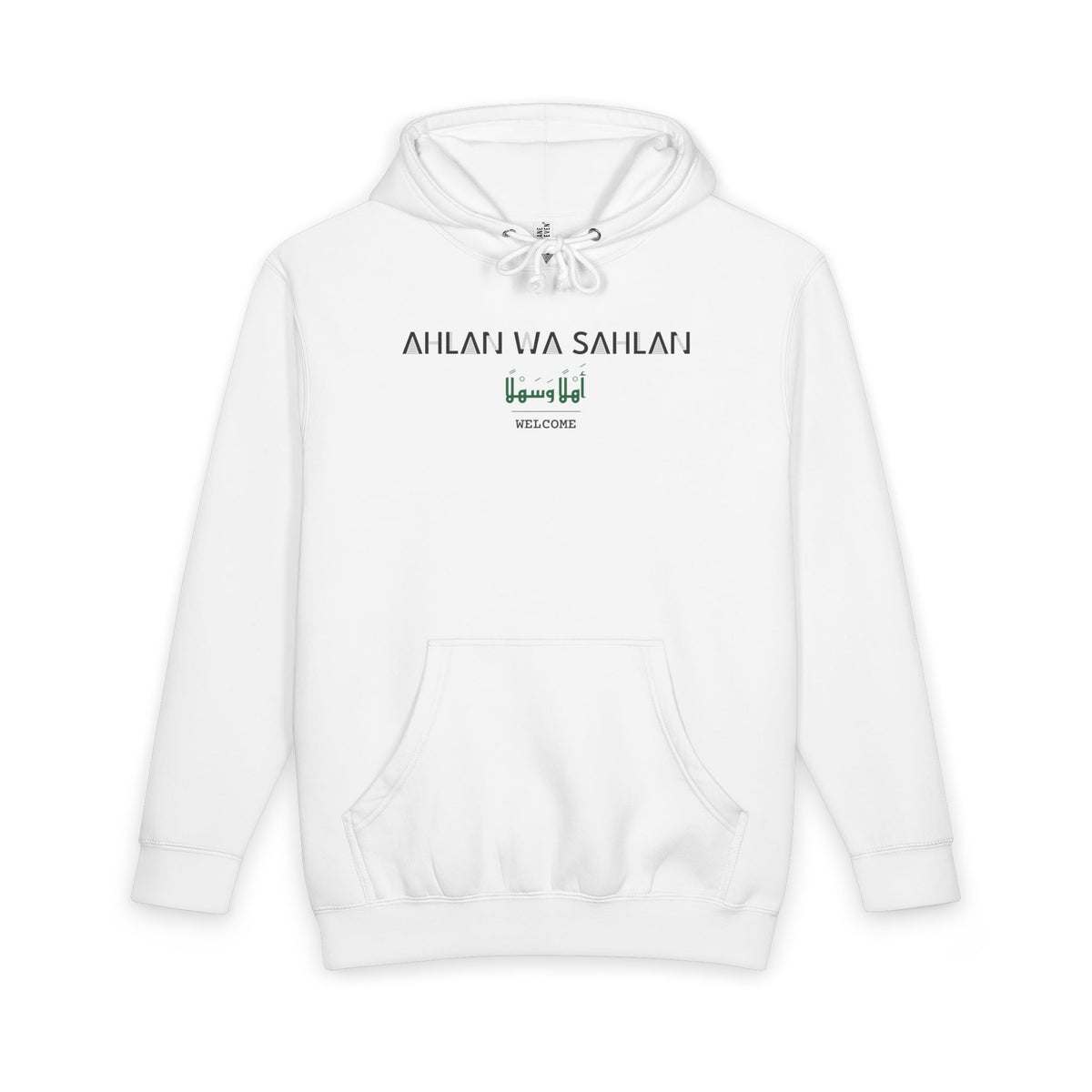 Ahlan wa Sahlan Dual Language with English Meaning Islamic Heavyweight Premium Heavyweight Hoodie in White – AdabStars