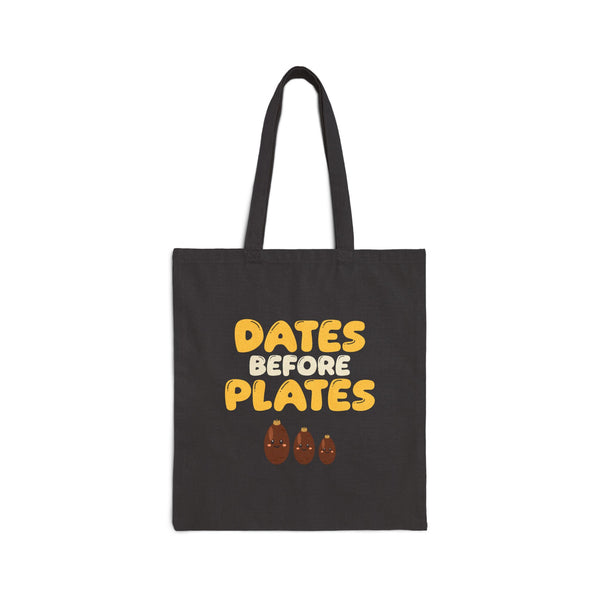 Dates Before Plates Canvas Tote Bag in Black, double-sided print – AdabStars