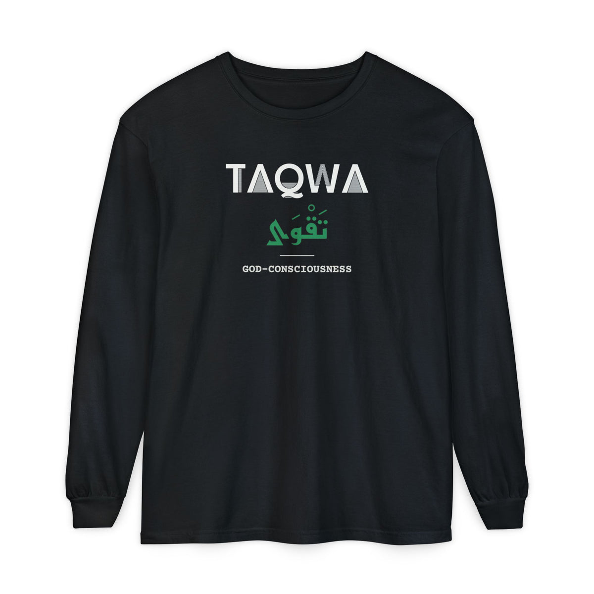 Taqwa Dual Language with English Meaning Islamic Heavyweight Long Sleeve Shirt in Black – AdabStars