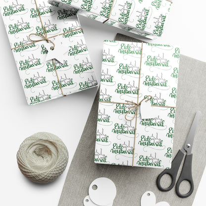 Wrapping Paper - Eid Mubarak Green with Masjid Mosque Design Gift Wrap Papers