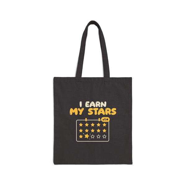 I Earn My Stars Canvas Tote Bag in Black, one-sided print – AdabStars