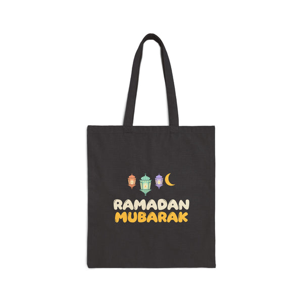 Ramadan Mubarak Lanterns Canvas Tote Bag in Black, one-sided print – AdabStars