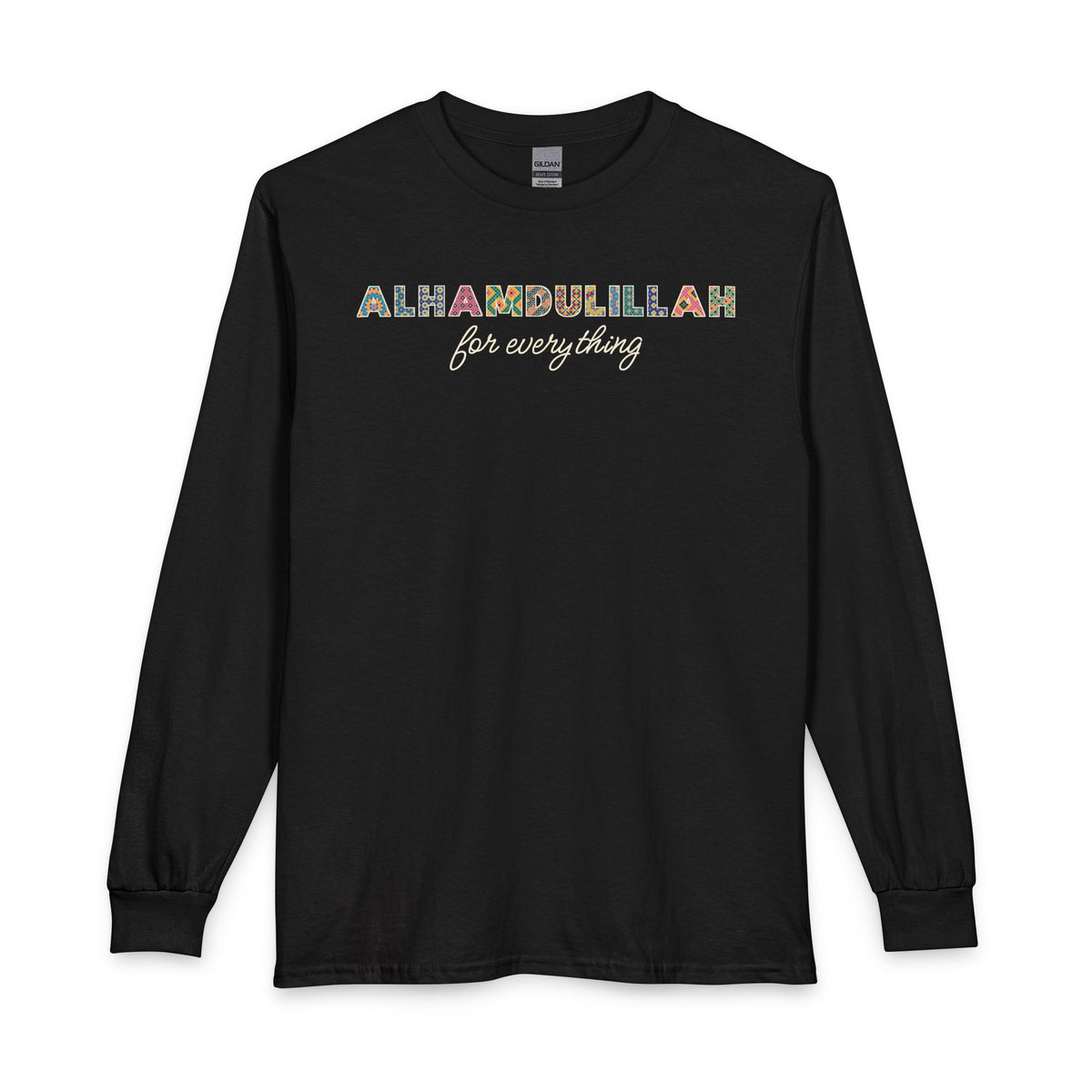 Alhamdulillah Patterned Letters Islamic Long Sleeve Shirt in Black – AdabStars