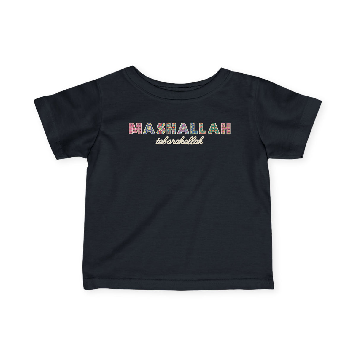 Mashallah Patterned Letters Islamic Baby T-Shirt in Black – AdabStars