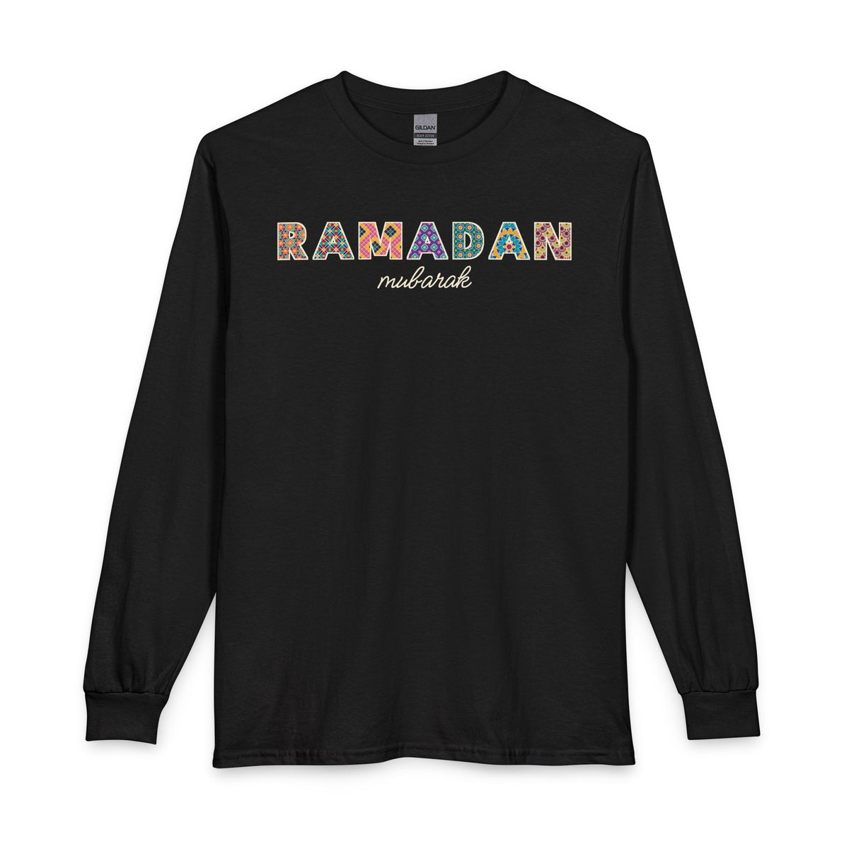 Ramadan Mubarak Patterned Letters Long Sleeve Shirt in Black – AdabStars