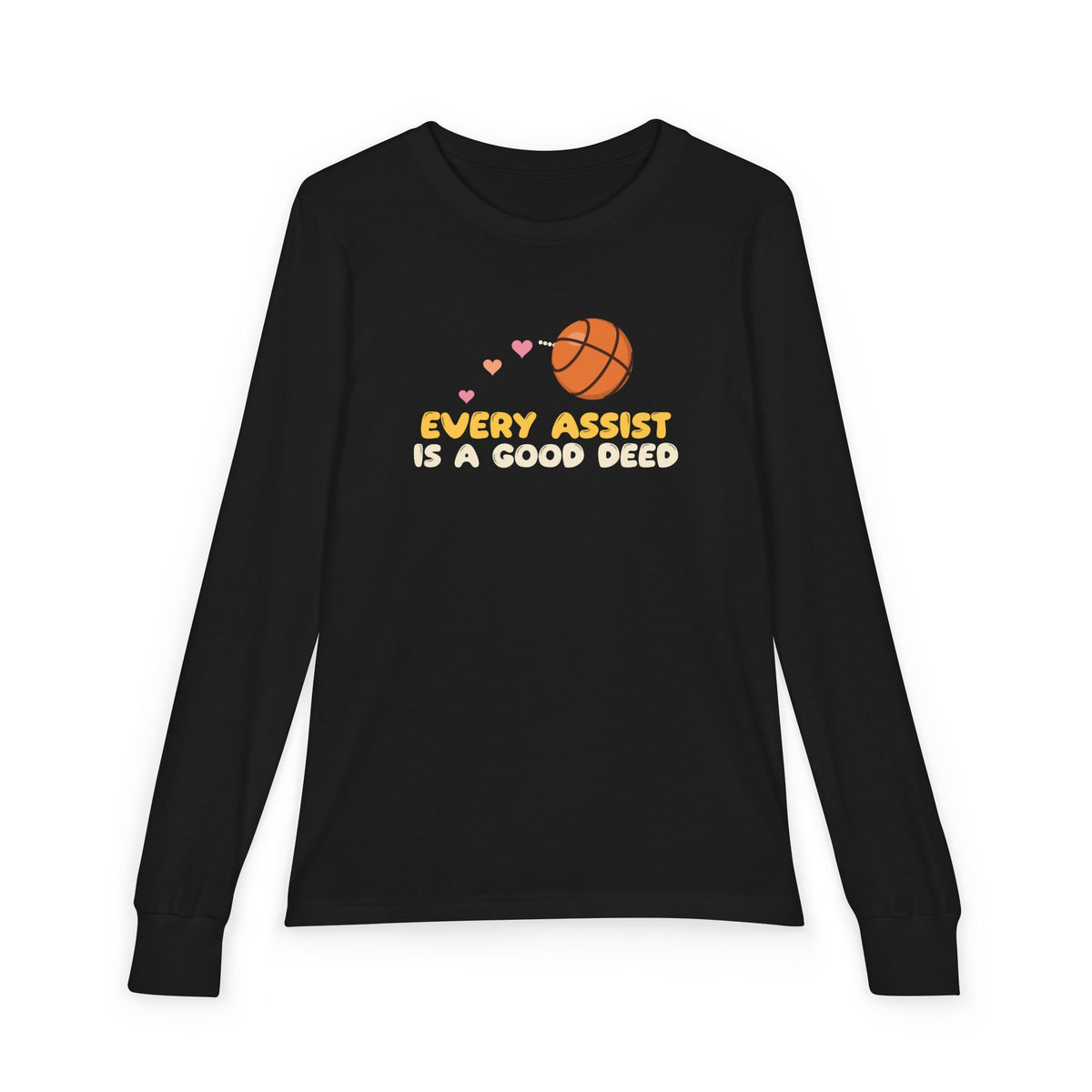 Every Assist Is A Good Deed Muslim Kids Long Sleeve Shirt | Muslim Kids Basketball Every Assist Is A Good Deed Hearts | AdabStars Islamic Kids Apparel
