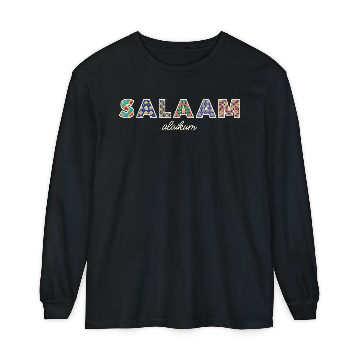 Salaam Patterned Letters Islamic Heavyweight Long Sleeve Shirt in Black – AdabStars