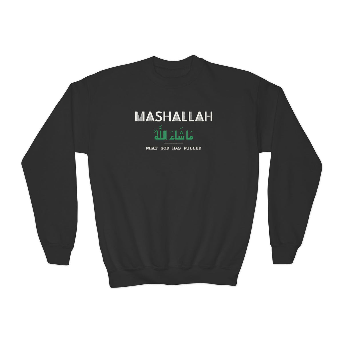 Mashallah Dual Language with English Meaning Islamic Kids Sweatshirt in Black – AdabStars