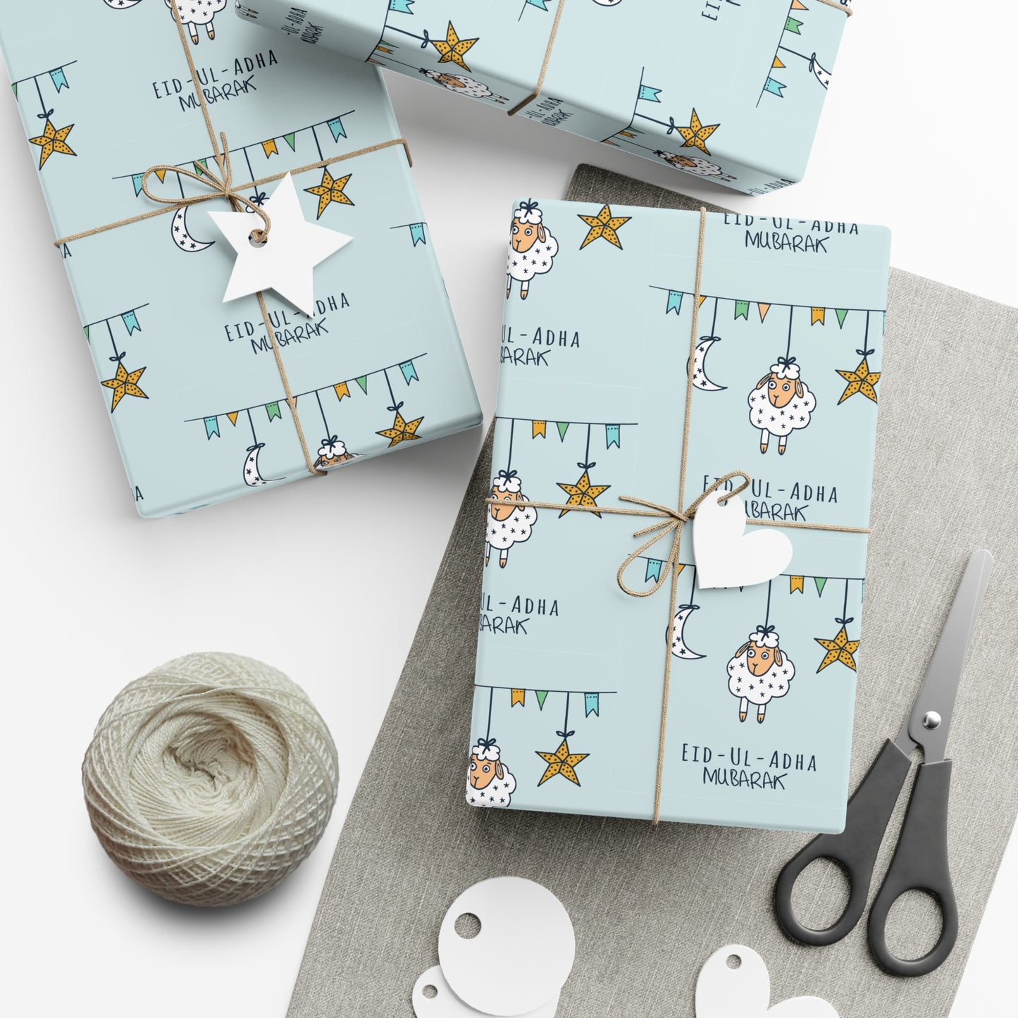 Wrapping Paper - Eid-Ul-Adha Mubarak with Sheep Crescent Moon and Star Gift Wrap Papers