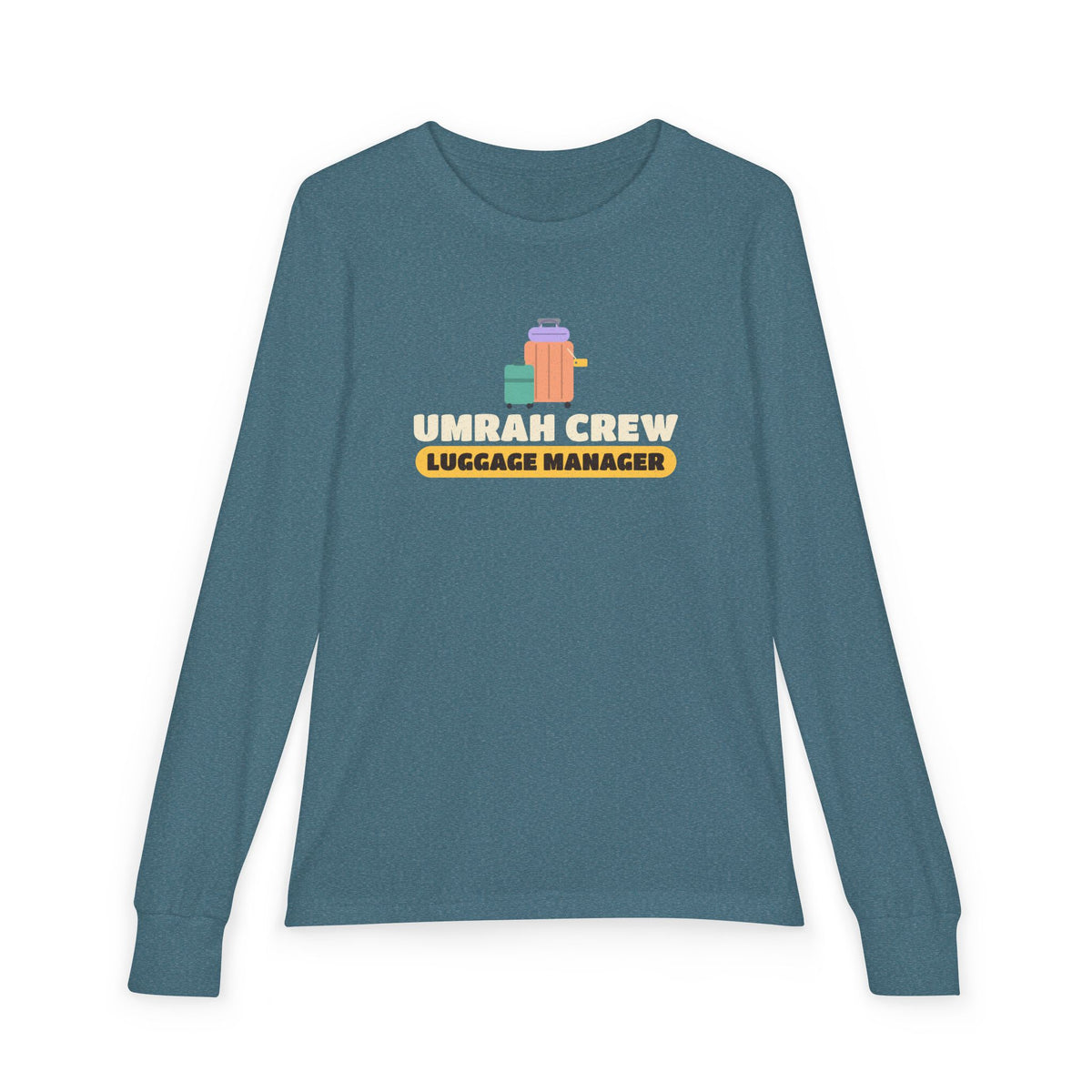 Umrah Crew Luggage Manager Islamic Kids Kids Long Sleeve Shirt in Heather Deep Teal – AdabStars