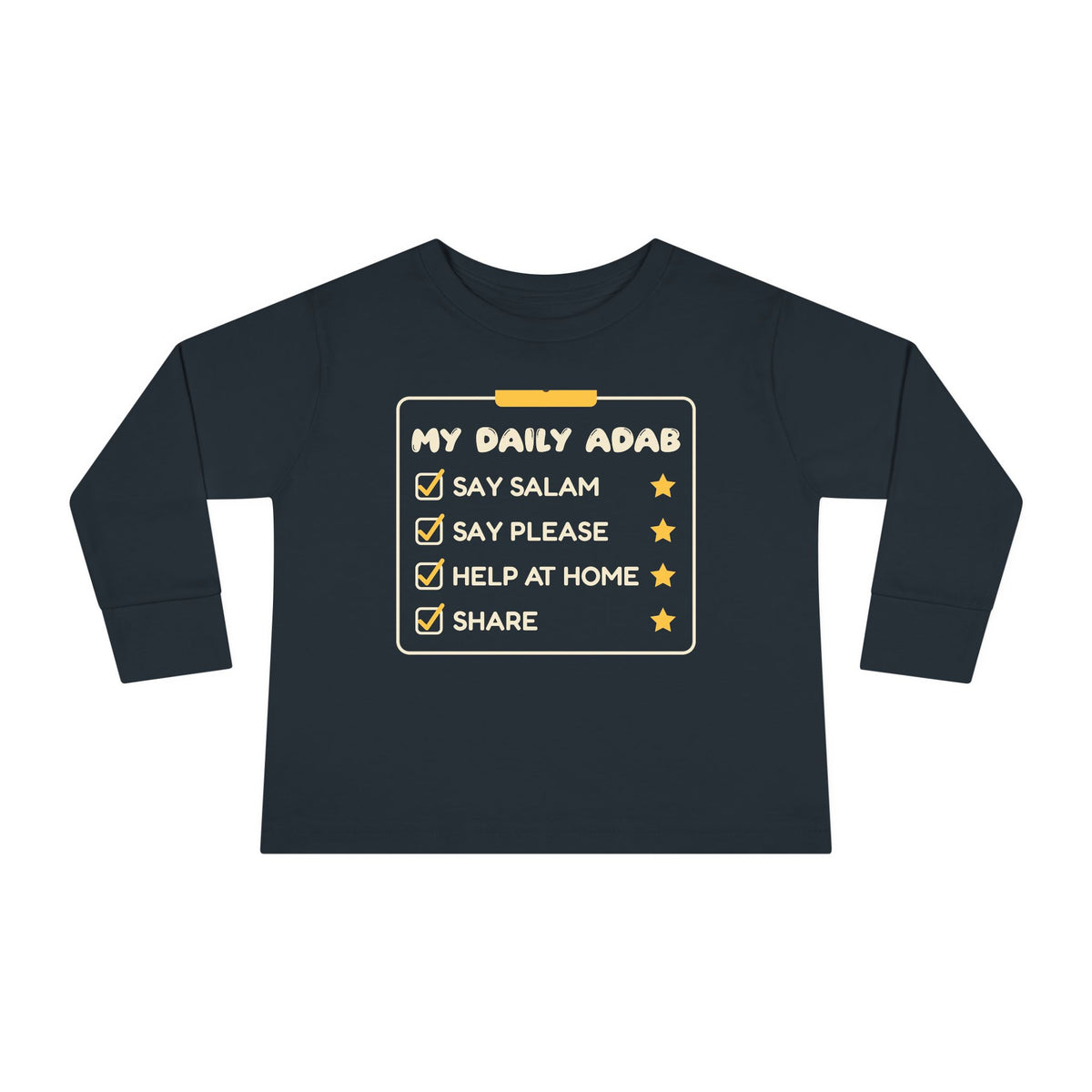 My Daily Adab Islamic Toddler Toddler Long Sleeve Shirt in Black – AdabStars