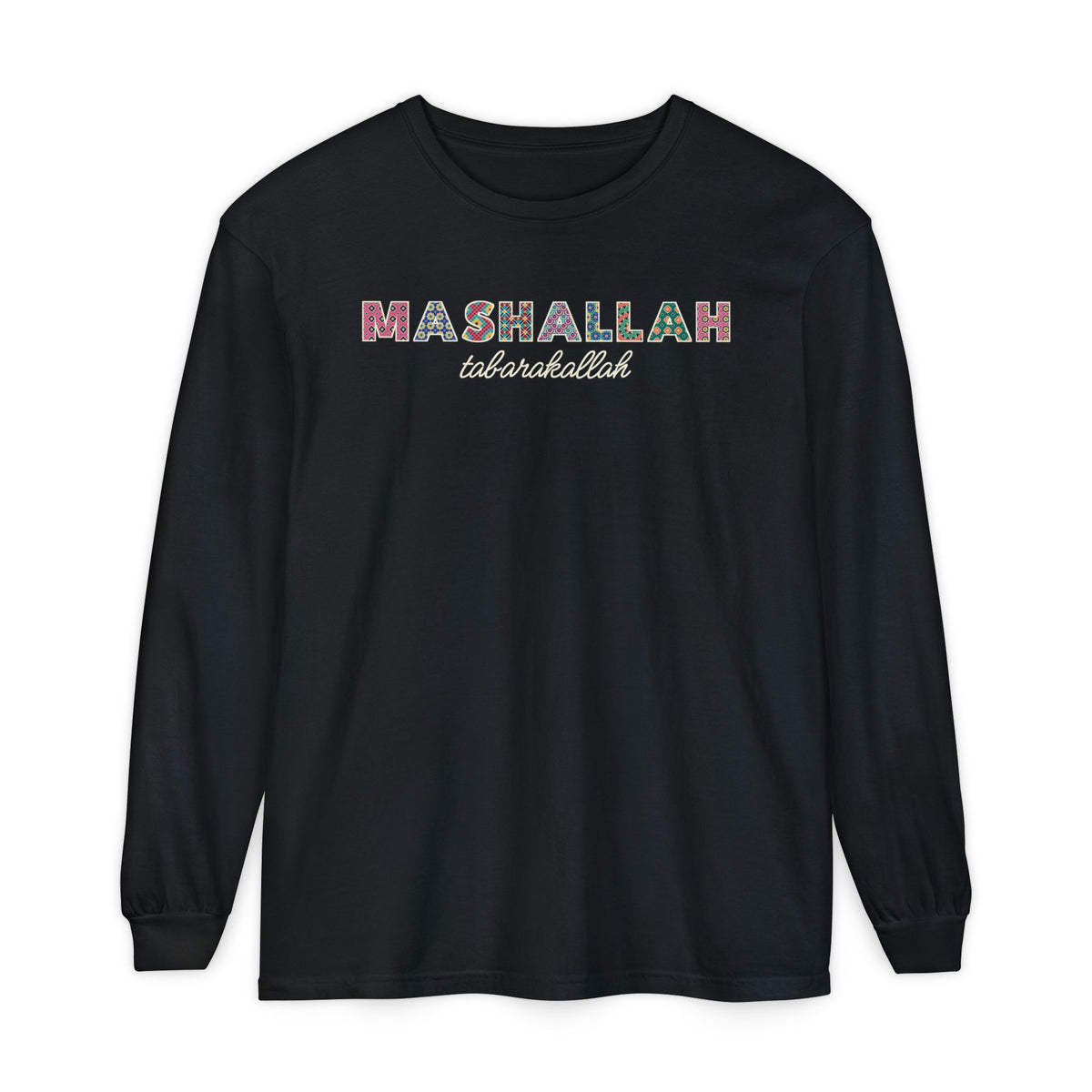 Mashallah Patterned Letters Islamic Heavyweight Long Sleeve Shirt in Black – AdabStars