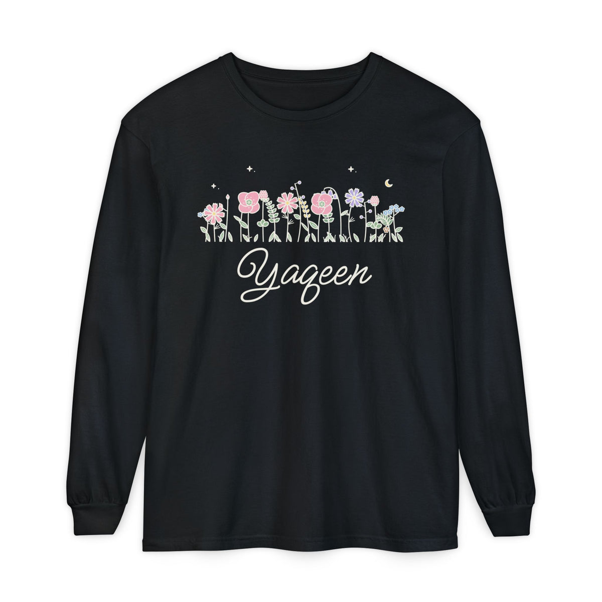 Yaqeen Meadow Flowers Islamic Heavyweight Long Sleeve Shirt in Black – AdabStars