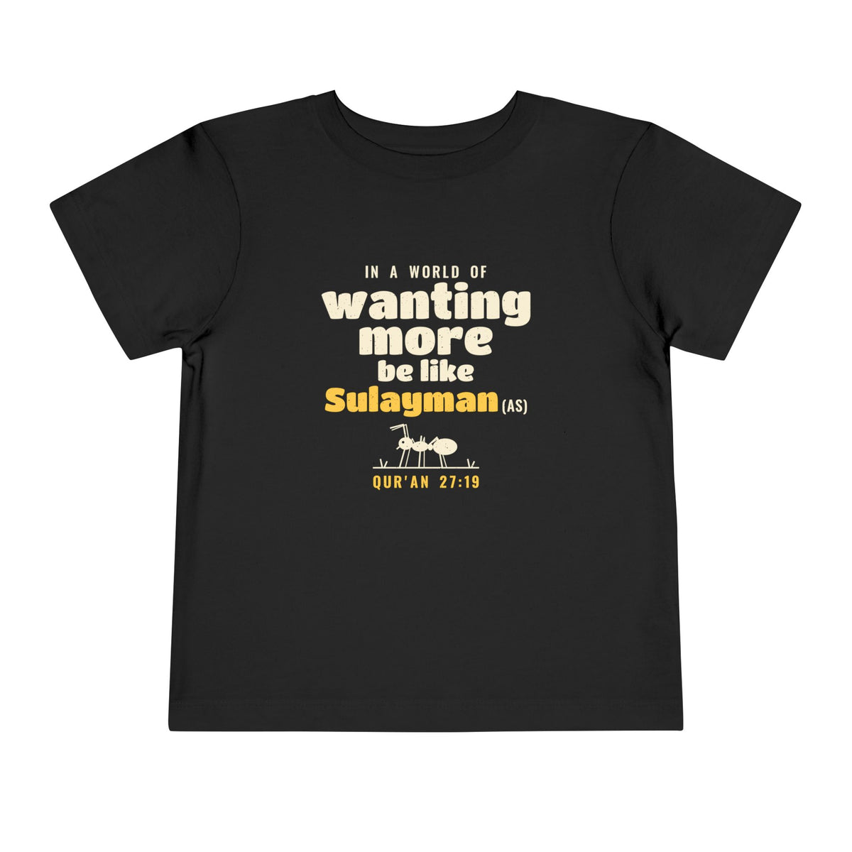Be Like Sulayman (AS) Toddler T-Shirt in Black, front and back print – AdabStars