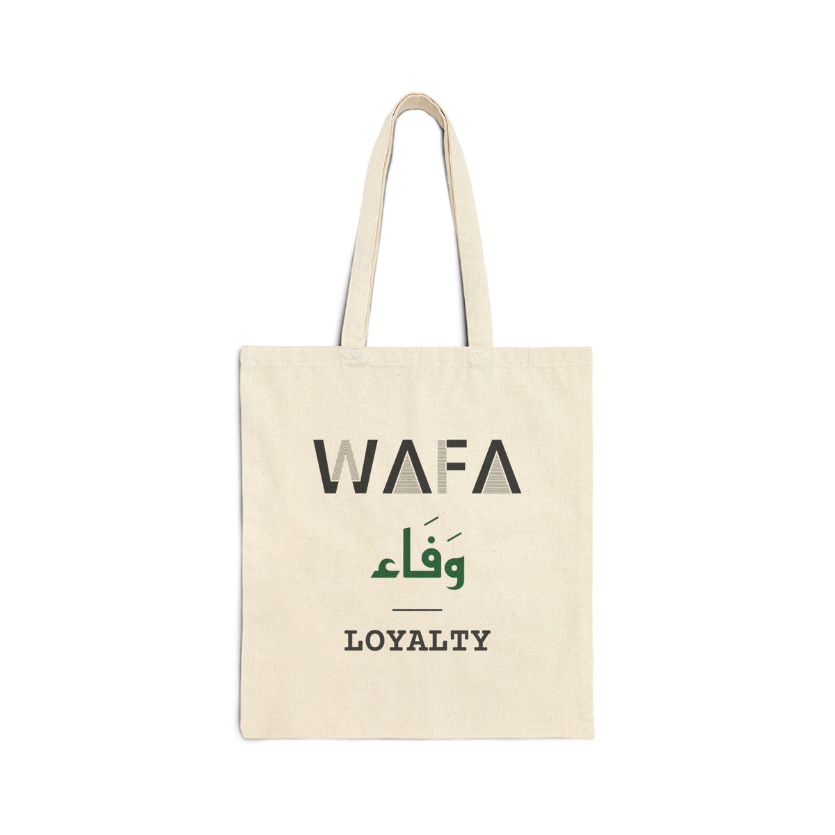 Wafa Dual Language with English Meaning Islamic Canvas Tote Bag in Natural, double-sided print – AdabStars