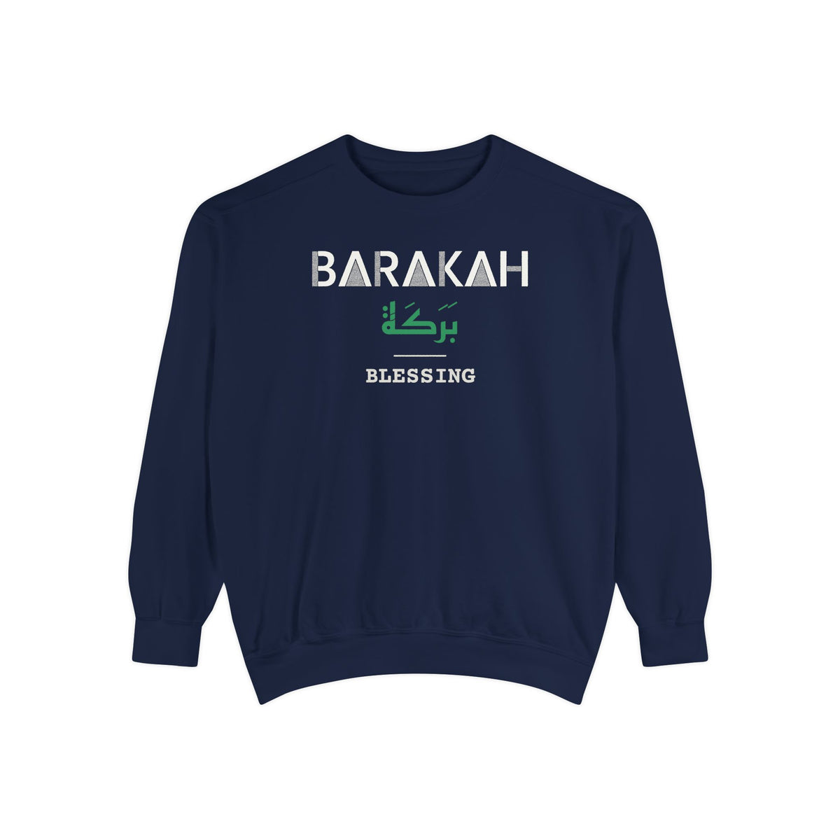 Barakah Dual Language with English Meaning Islamic Premium Sweatshirt in True Navy – AdabStars