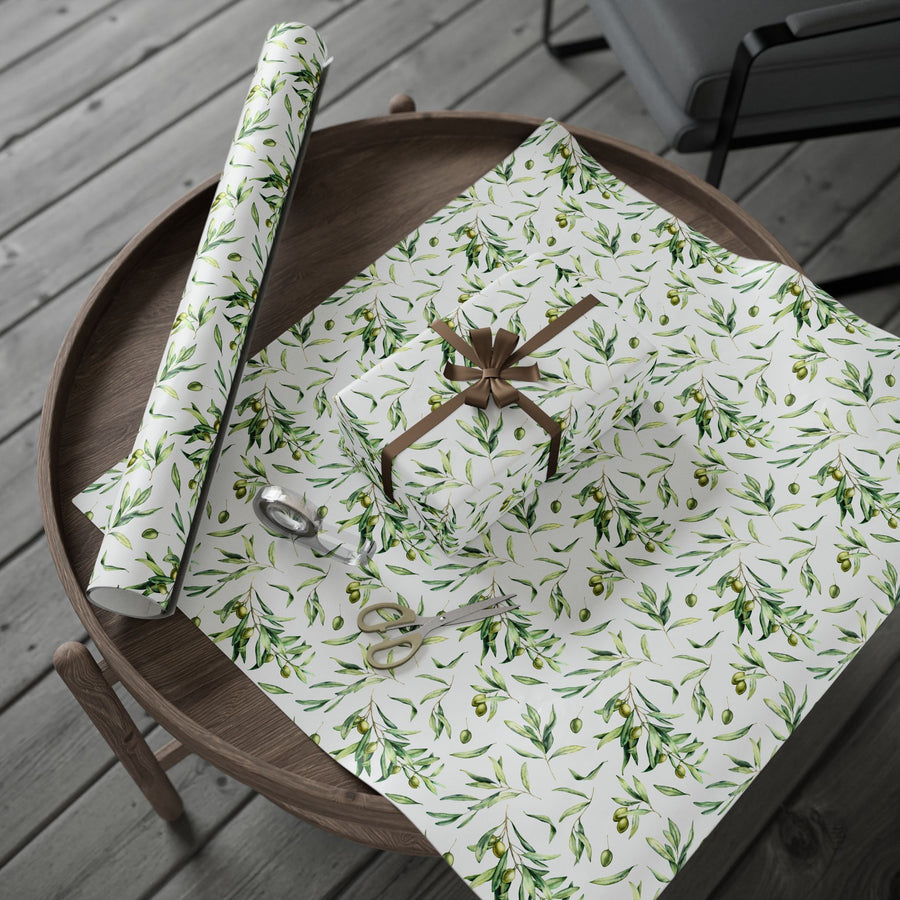 Olive Branch and Leaf  Islamic Gift Wrapping Paper – Watercolor Olive Leaf Design for Eid, Ramadan & Special Occasions