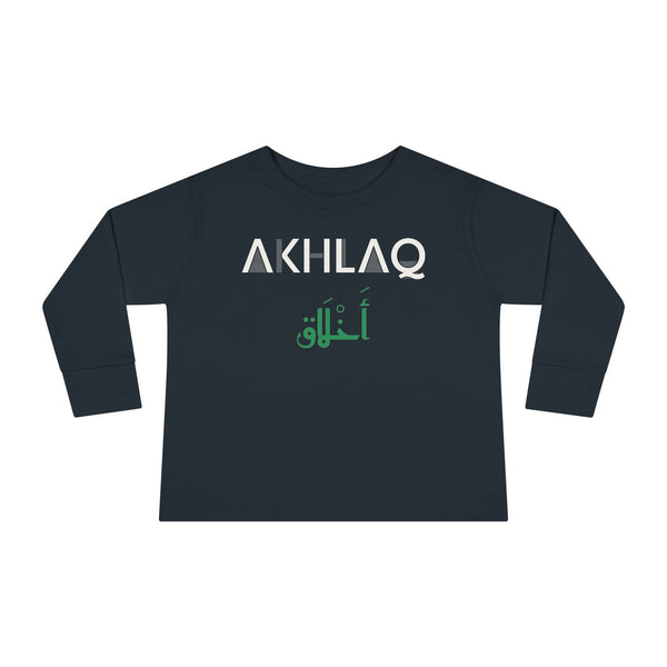 Akhlaq Dual Language Islamic Toddler Toddler Long Sleeve Shirt in Black – AdabStars