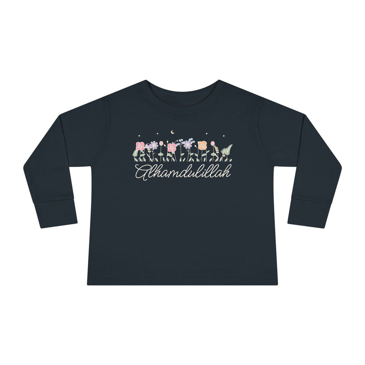 Alhamdulillah Meadow Flowers Islamic Toddler Toddler Long Sleeve Shirt in Black – AdabStars