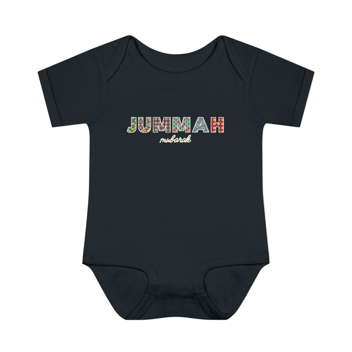Jummah Mubarak Patterned Letters Islamic Baby Bodysuit in Black – AdabStars
