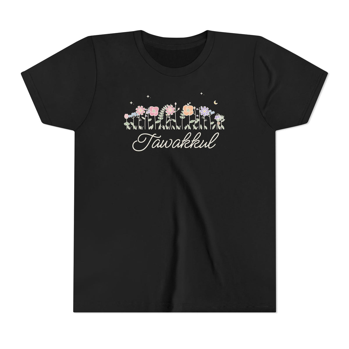 Tawakkul Meadow Flowers Islamic Kids T-Shirt in Black – AdabStars