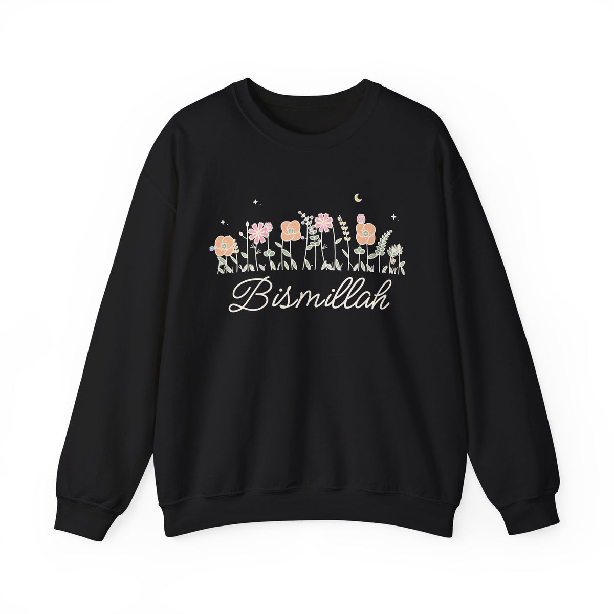 Bismillah Meadow Flowers Islamic Crewneck Sweatshirt in Black – AdabStars