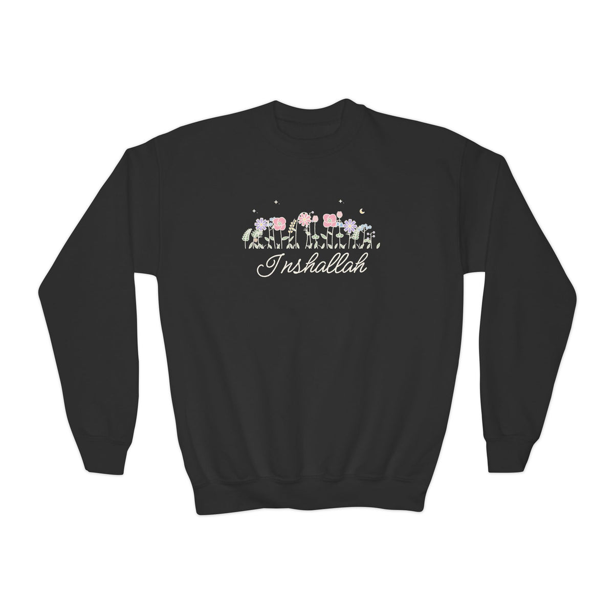 Inshallah Meadow Flowers Islamic Kids Sweatshirt in Black – AdabStars