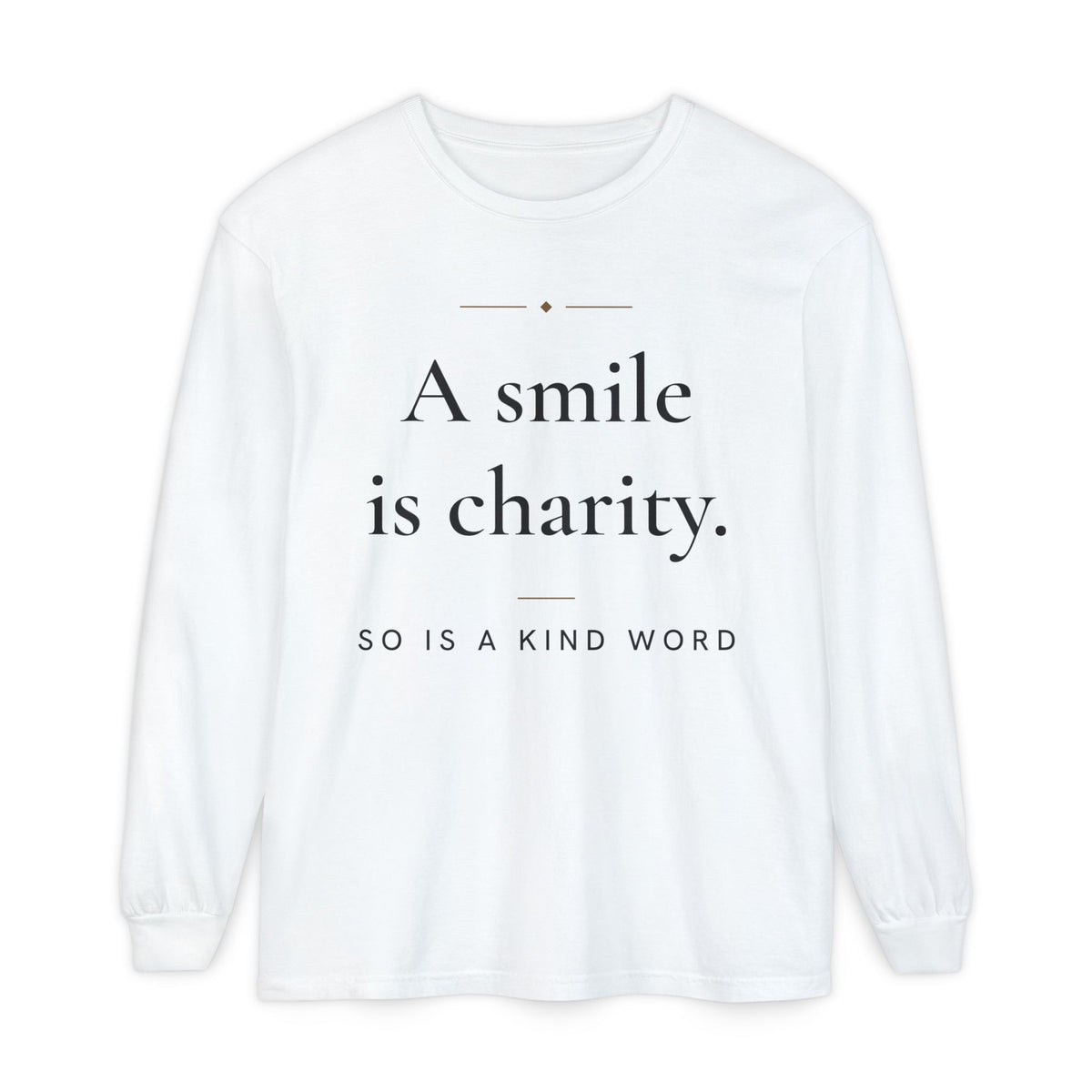 A smile is charity Islamic Heavyweight Long Sleeve Shirt in White, front and back print – AdabStars