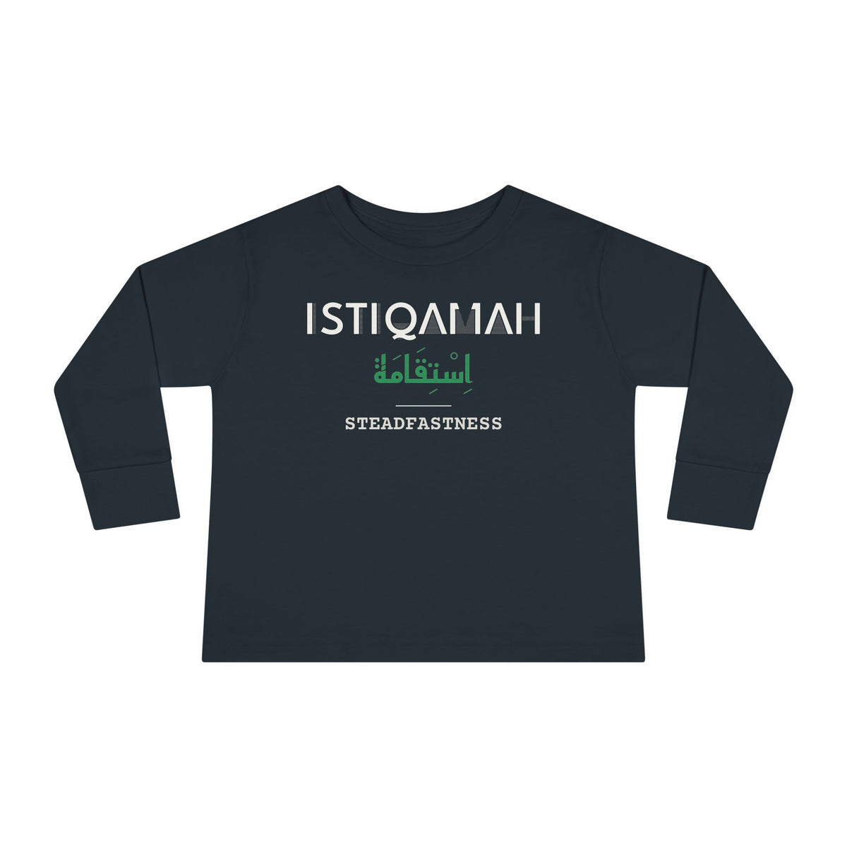 Istiqamah Dual Language with English Meaning Islamic Toddler Toddler Long Sleeve Shirt in Black – AdabStars