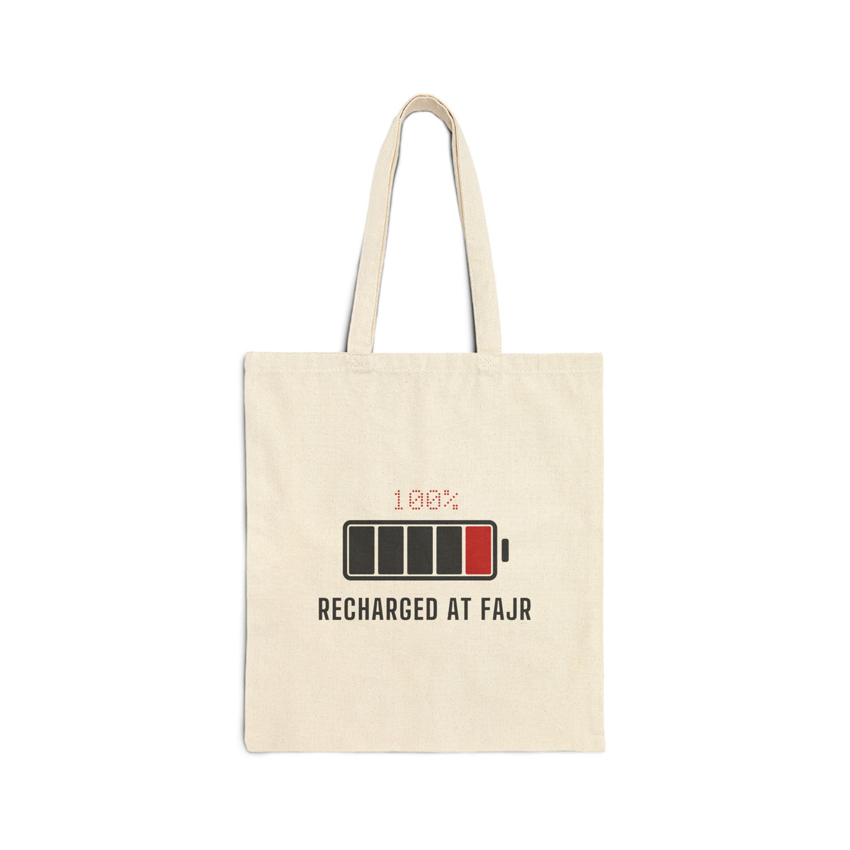 Recharged at Fajr Islamic Canvas Tote Bag in Natural, one-sided print – AdabStars