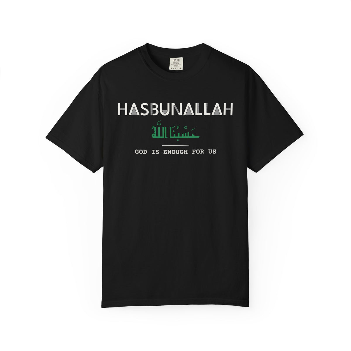 Hasbunallah Dual Language with English Meaning Islamic Heavyweight T-Shirt in Black – AdabStars
