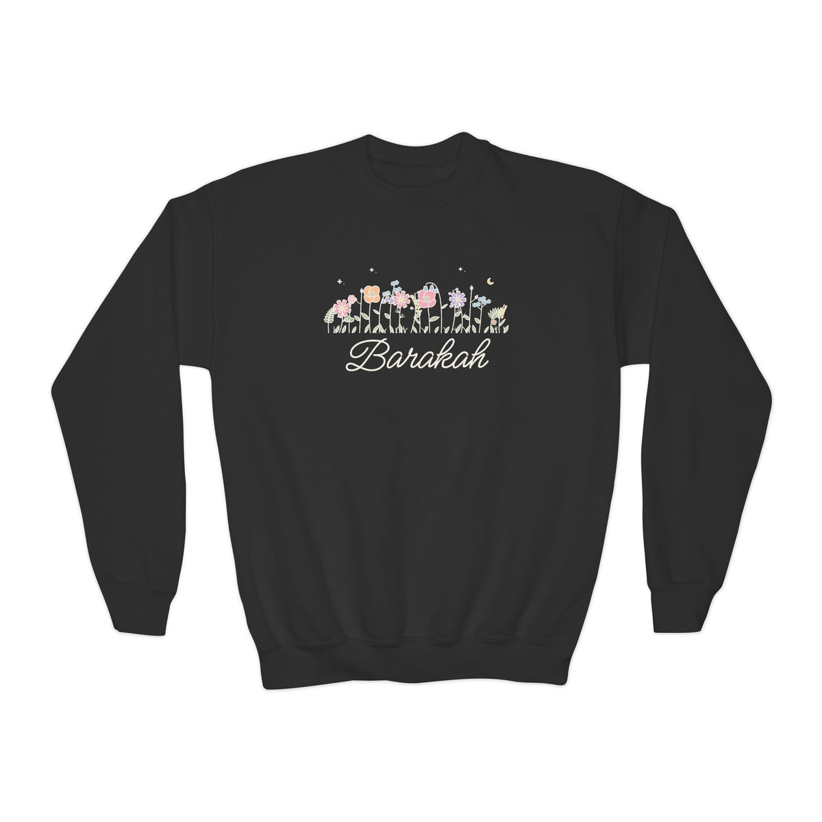 Barakah Meadow Flowers Islamic Kids Sweatshirt in Black – AdabStars