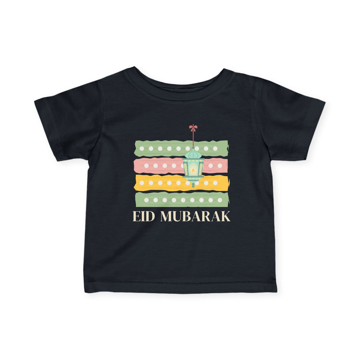 Eid Mubarak Polka Stripes Baby T-Shirt in Black – AdabStars